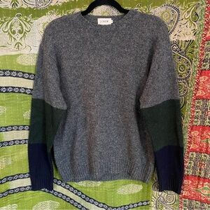 Vintage J. Crew Gray/ Colorblock 100% Wool Crewneck Pullover Sweater Size Small